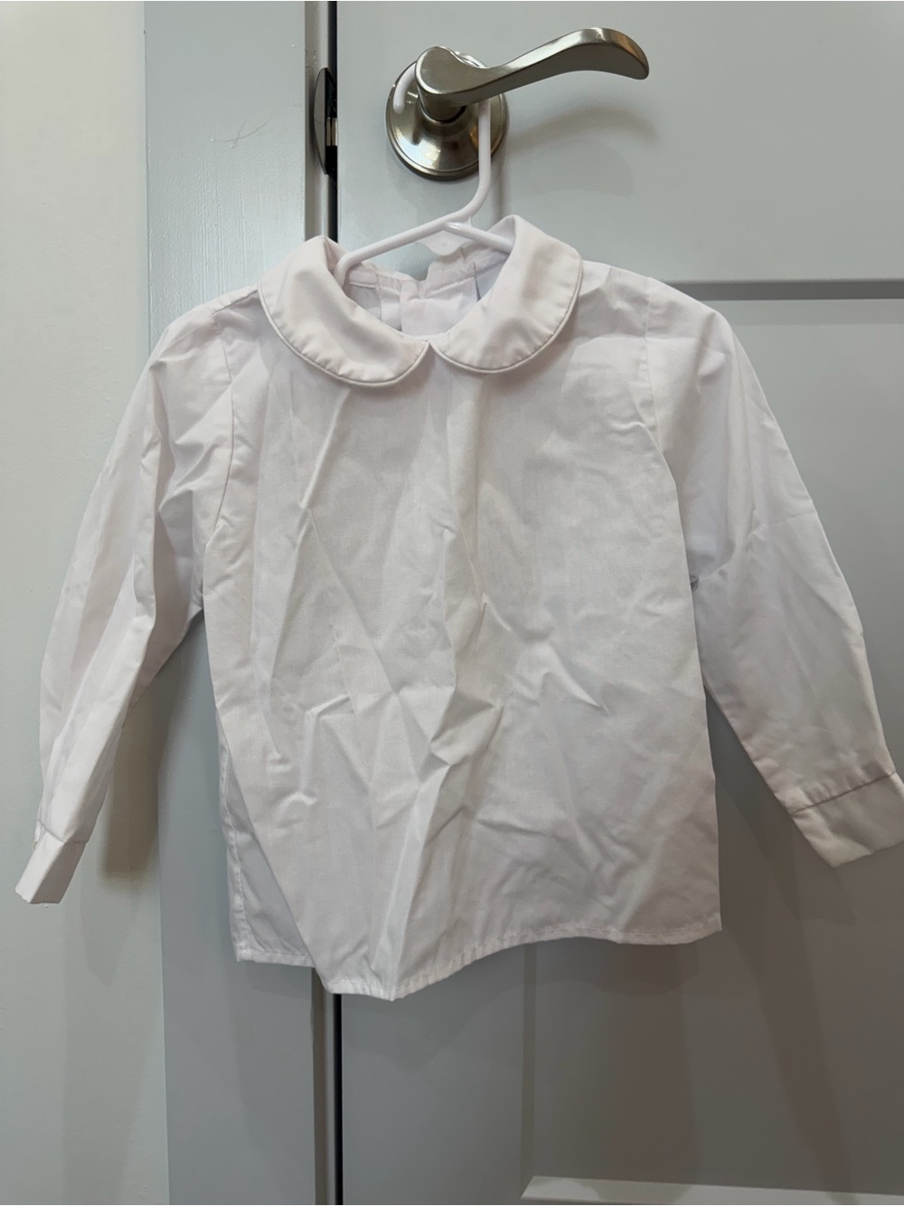 White Peter Pan Collar Long-Sleeve Kids Shirt